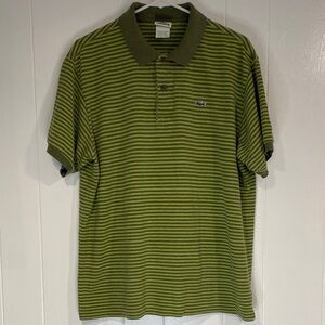 Lacoste Striped Polo Shirt | Vintage Preppy Logo | Olive Green XXL